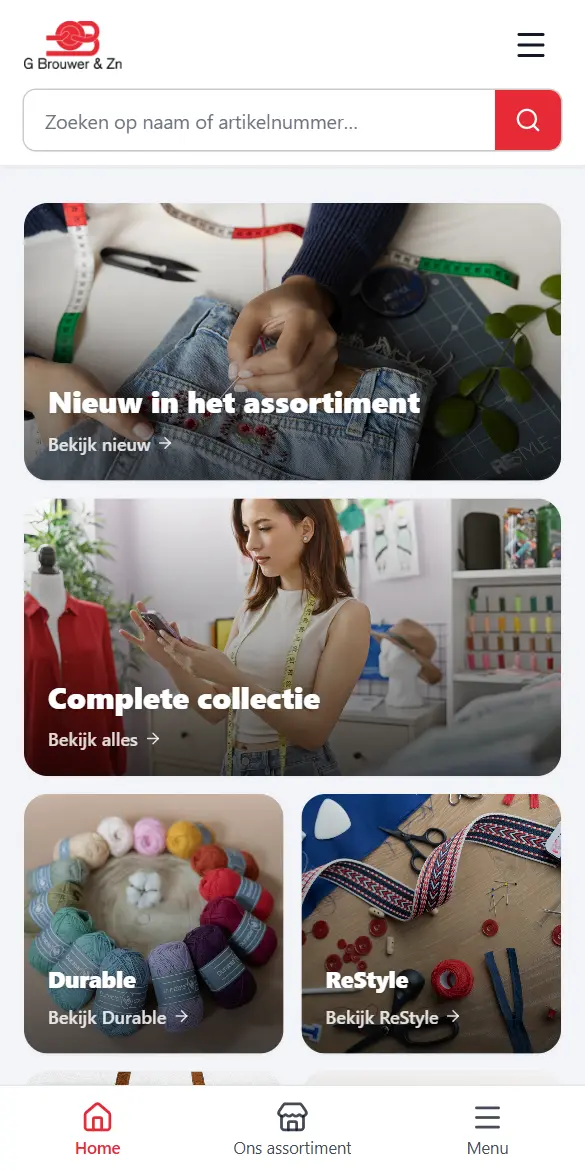 De webwinkel van G. Brouwer & Zn op een telefoon