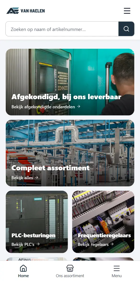 De webwinkel van Van Haelen op een telefoon
